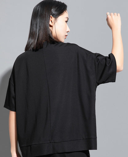 モノトーン半袖Tシャツ/カットソー ダブルファスナー ／TEA