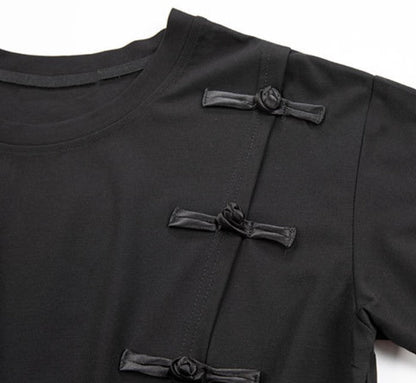 アシンメトリーカジュアルTシャツ/カットソー バックル ／TEA