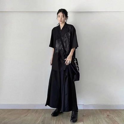 ユニセックスアシンメトリーデザインモダン花がらシャツ おしゃれ モダン ／ユニセックス モレビー