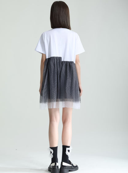 レース付きアシンメトリーロングTシャツ ／TEA