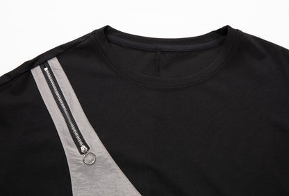 モノトーン半袖Tシャツ/カットソー ダブルファスナー ／TEA