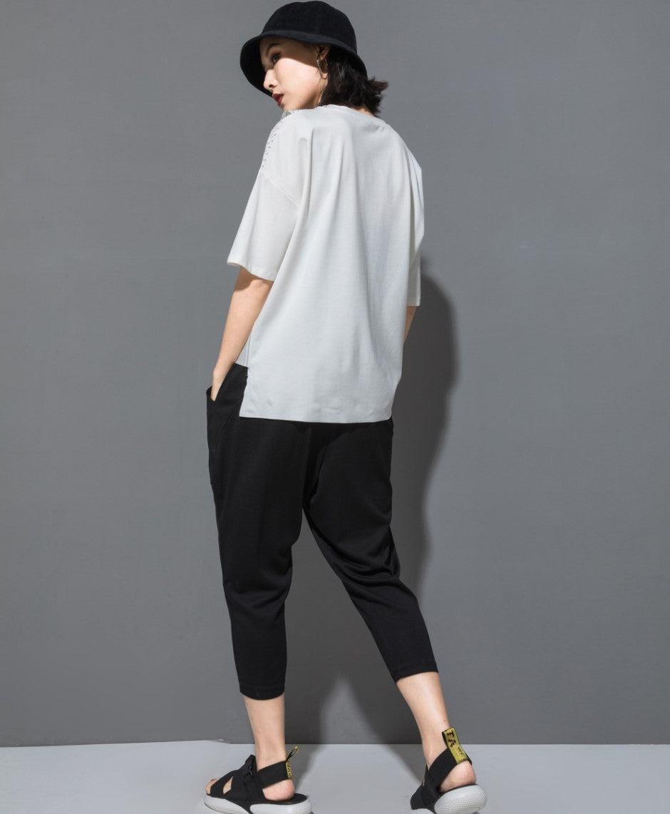 ストライプ模様アシンメトリーTシャツ/カットソー ／TEA