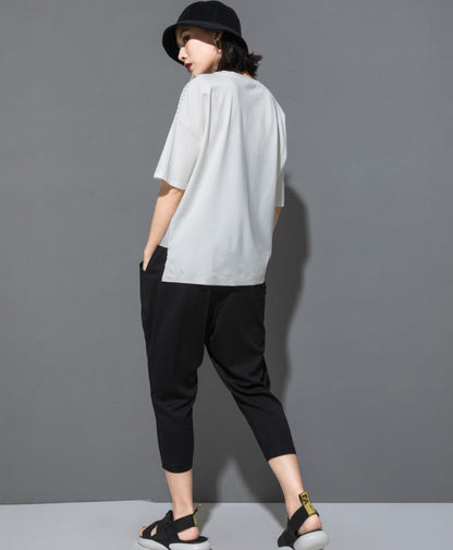 ストライプ模様アシンメトリーTシャツ/カットソー ／TEA