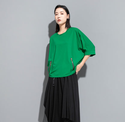 七分袖半袖Tシャツ/カットソー 無地 ルーズ感 ／TEA