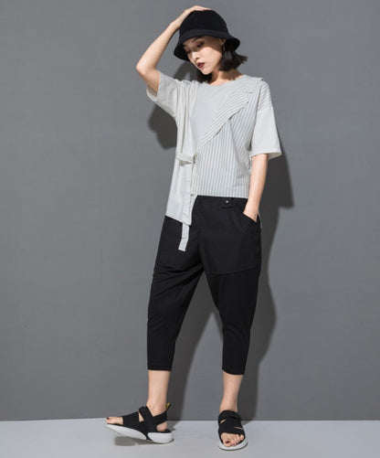 ストライプ模様アシンメトリーTシャツ/カットソー ／TEA