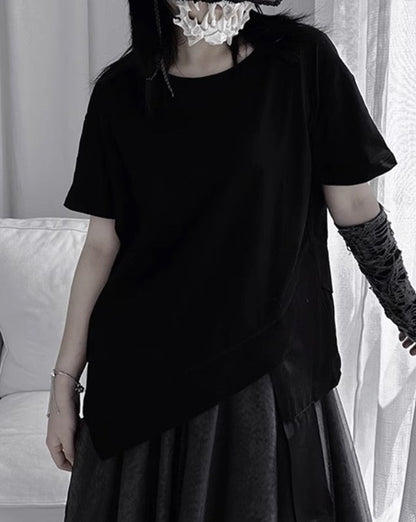 中性的 半袖アシンメトリーデザインTシャツ/カットソー ／TEA