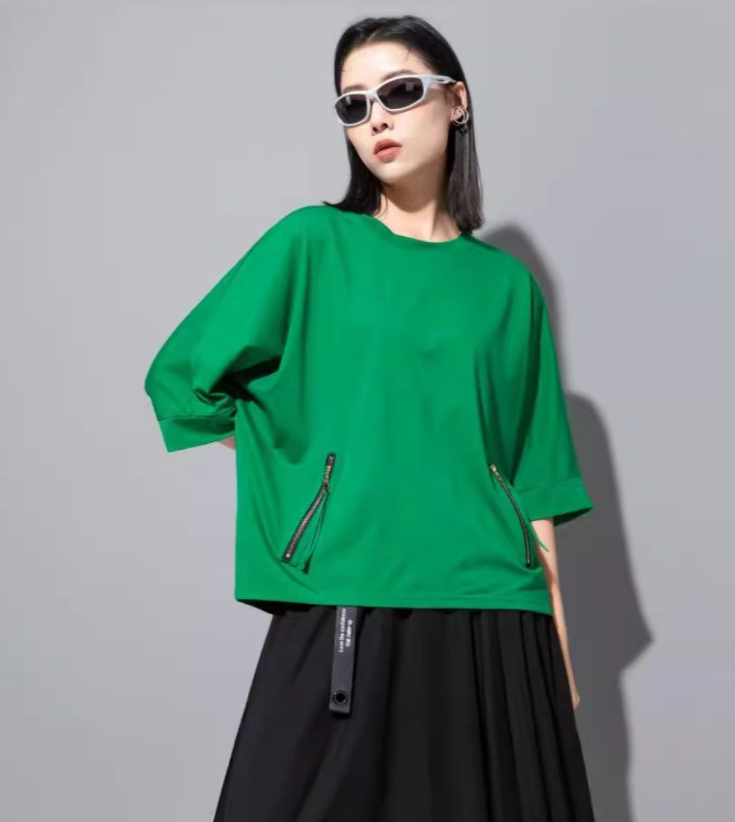 七分袖半袖Tシャツ/カットソー 無地 ルーズ感 ／TEA