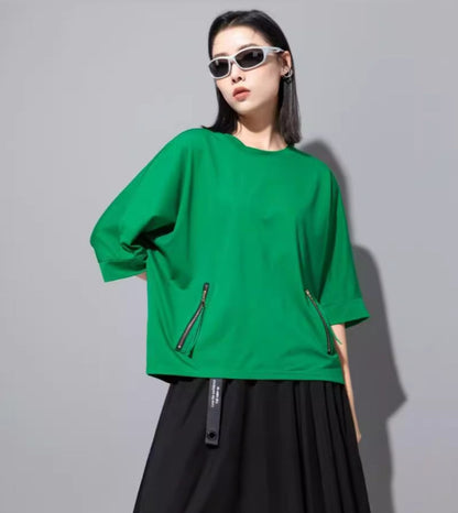 七分袖半袖Tシャツ/カットソー 無地 ルーズ感 ／TEA