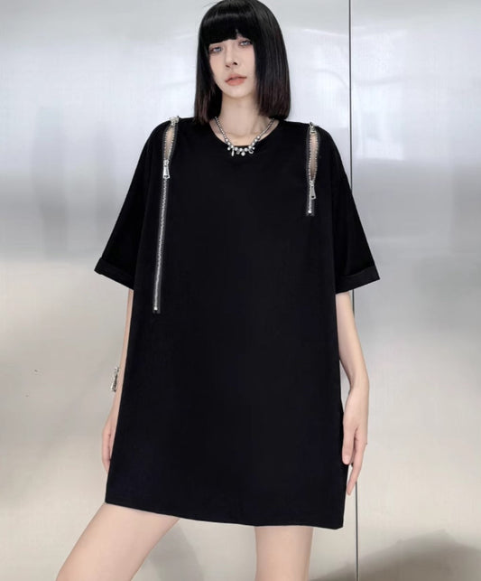 ファスナーデザインロングTシャツ ／TEA