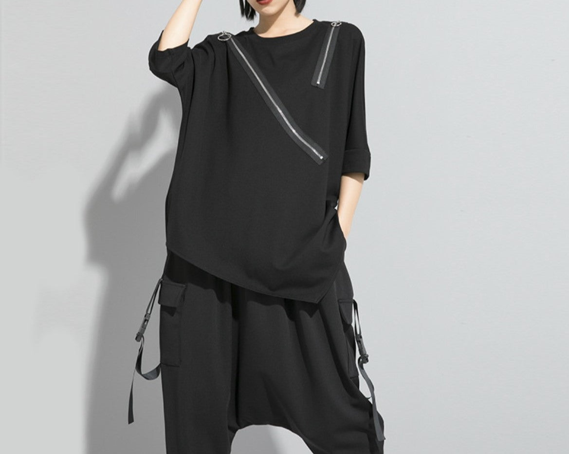 五分袖アシンメトリーTシャツ/カットソー ／ユニセックス モレビー