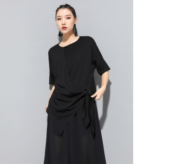 アシンメトリー半袖Tシャツ アシンメトリーカットソー ／ユニセックス モレビー