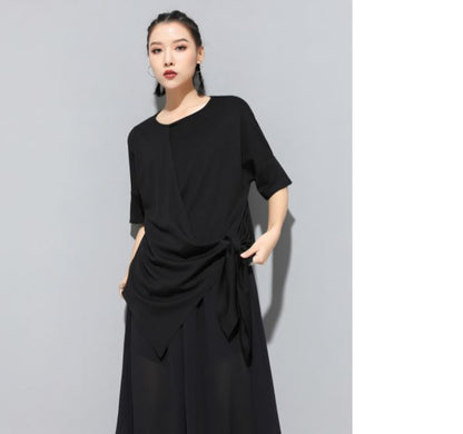 アシンメトリー半袖Tシャツ アシンメトリーカットソー ／ユニセックス モレビー