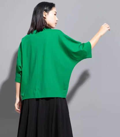 七分袖半袖Tシャツ/カットソー 無地 ルーズ感 ／TEA