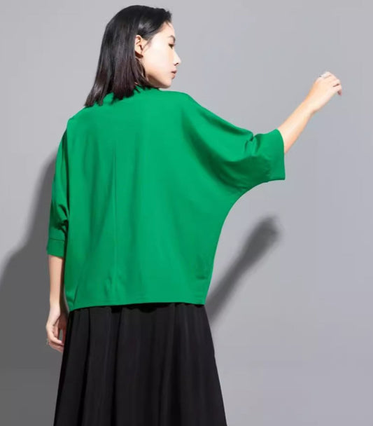 七分袖半袖Tシャツ/カットソー 無地 ルーズ感 ／TEA