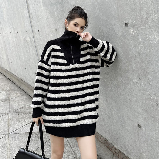白黒モノトーンボーターモダンセーター・ニット ／TEA