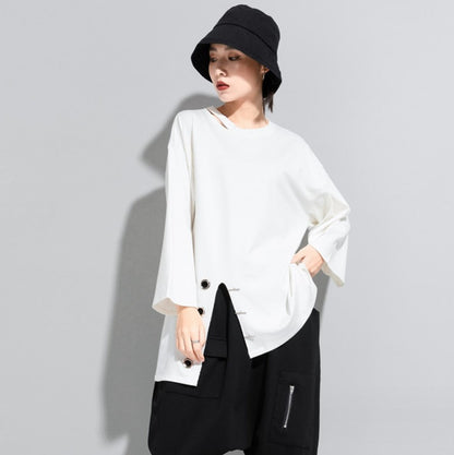 アシンメトリーリングデザインTシャツ/カットソー オーバーサイズ ／TEA