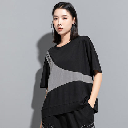 モノトーン半袖Tシャツ/カットソー ダブルファスナー ／TEA