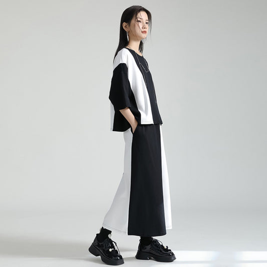 モノトーン上下セットアップ 半袖Tシャツ ロングスカート ／TEA