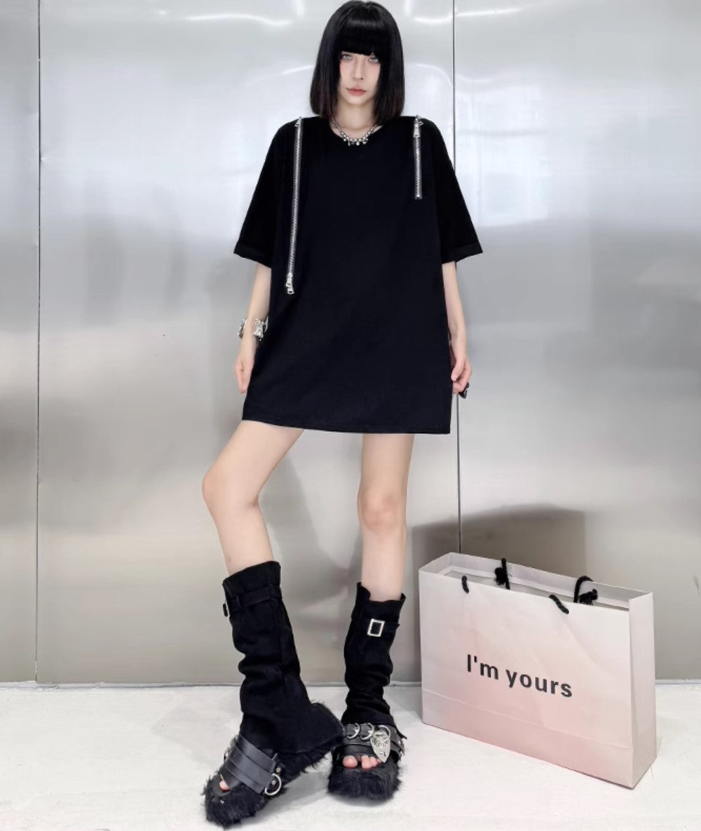ファスナーデザインロングTシャツ ／TEA