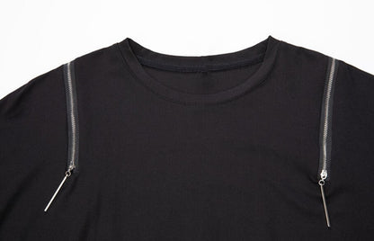 アシンメトリー半袖Tシャツ/カットソー ブラック ホワイト ／TEA