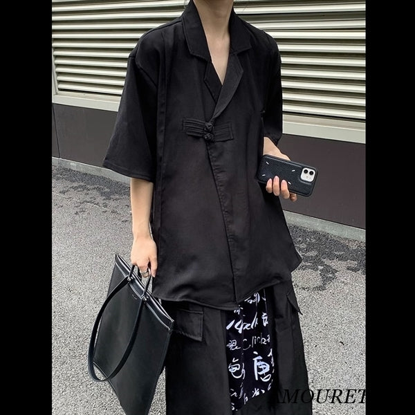 羽織風半袖和風シャツ 半袖 ブラック ／ユニセックス ・メンズ モレビー｜モード系ファッションブランド