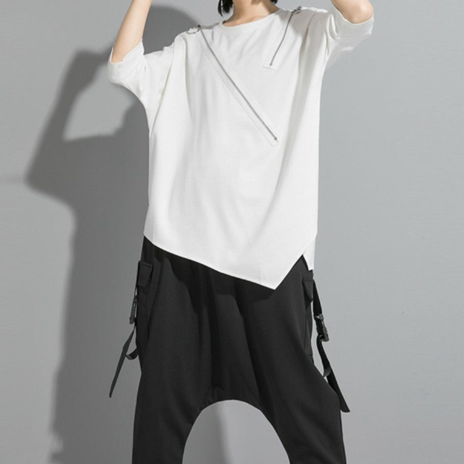 五分袖アシンメトリーTシャツ/カットソー ／ユニセックス モレビー