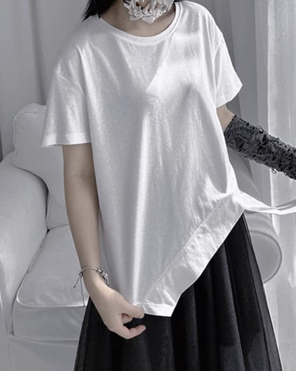 中性的 半袖アシンメトリーデザインTシャツ/カットソー ／TEA