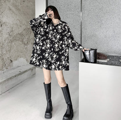 長袖花柄モダンシャツ ビッグサイズ  ／TEA