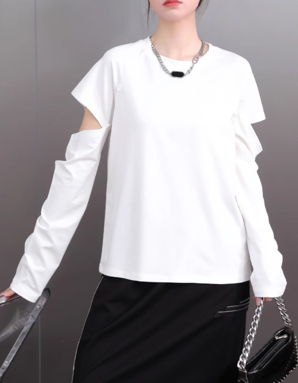 カットデザインTシャツ/カットソー 長袖 半袖／TEA