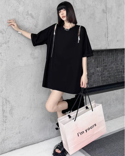 ファスナーデザインロングTシャツ ／TEA