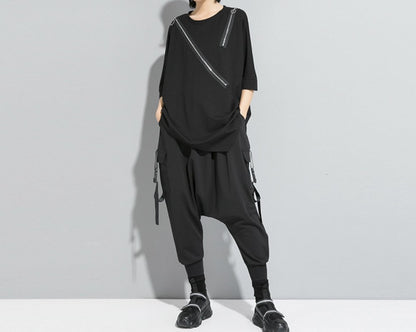五分袖アシンメトリーTシャツ/カットソー ／ユニセックス モレビー