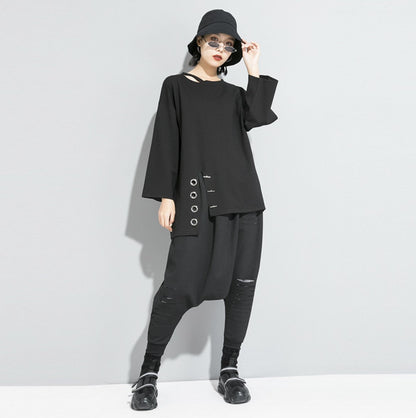 アシンメトリーリングデザインTシャツ/カットソー オーバーサイズ ／TEA