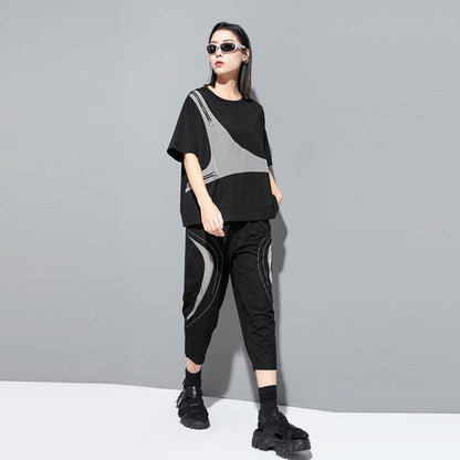 モノトーン半袖Tシャツ/カットソー ダブルファスナー ／TEA