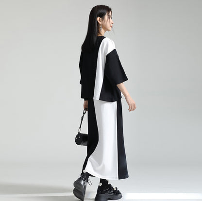 モノトーン上下セットアップ 半袖Tシャツ ロングスカート ／TEA