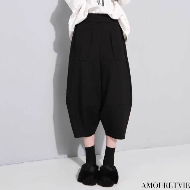 コクーンパンツ クロップドパンツ 8分丈 ブラック 黒 ／レディース モレビー｜モード系ファッションブランド
