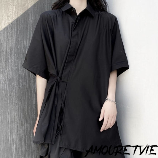 羽織風アシンメトリーシャツ  ブラック ／ユニセックス モレビー