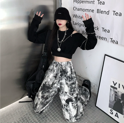 アシンメトリーTシャツ/カットソー ショート丈 ストリート ／TEA