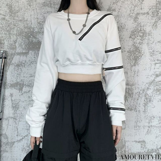 アシンメトリーTシャツ/カットソー ショート丈 ストリート ／TEA