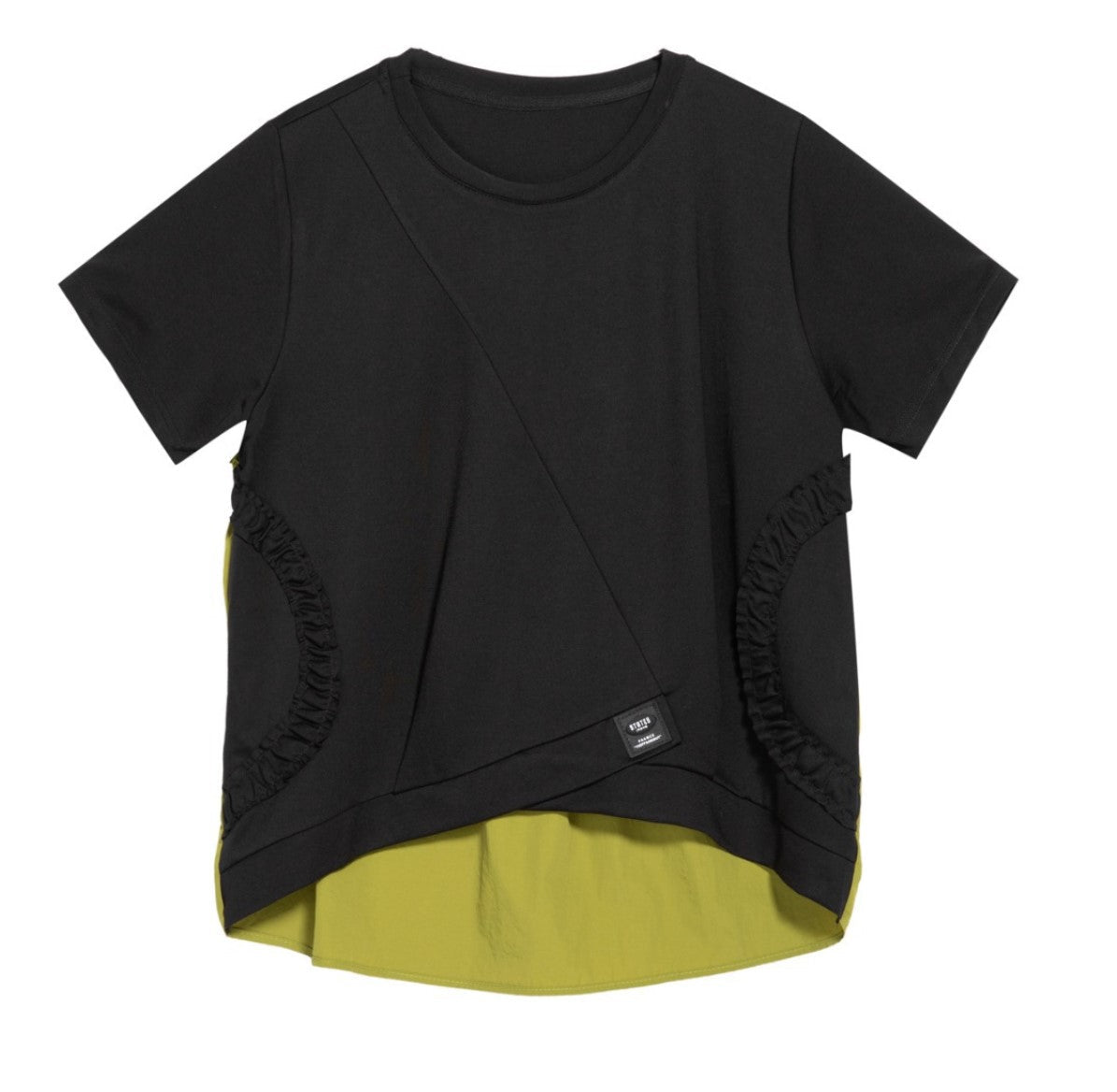 バイカラーTシャツ/カットソー アシンメトリー ギャザー ／TEA
