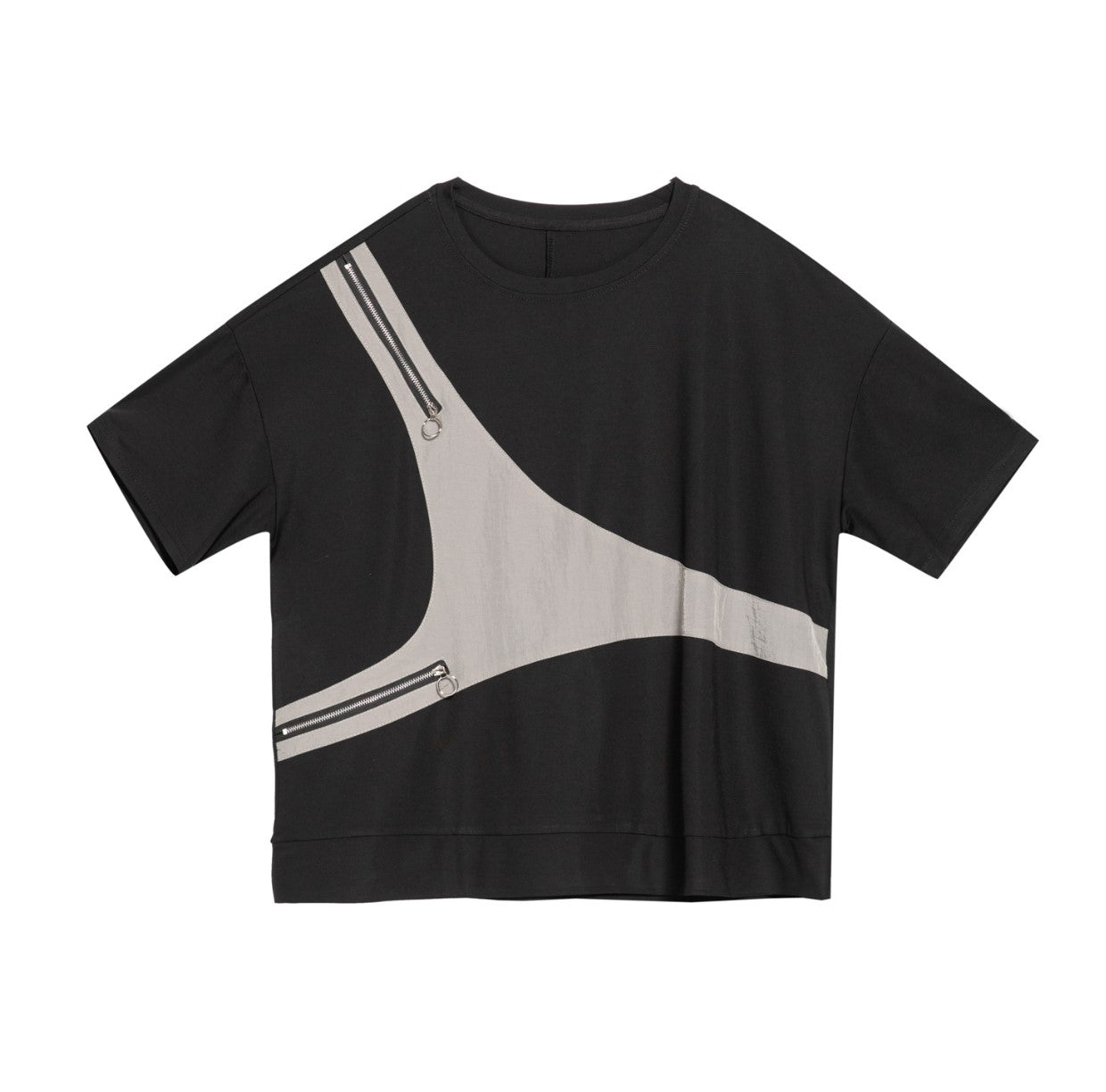 モノトーン半袖Tシャツ/カットソー ダブルファスナー ／TEA