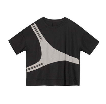 モノトーン半袖Tシャツ/カットソー ダブルファスナー ／TEA