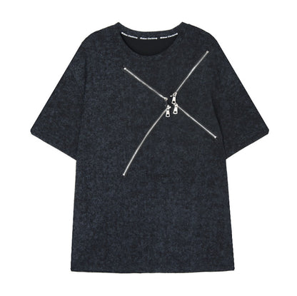 個性派モダン十字ファスナーTシャツ ／TEA
