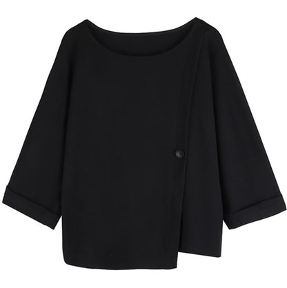 スリット入りアシンメトリー七分袖Tシャツ ／TEA