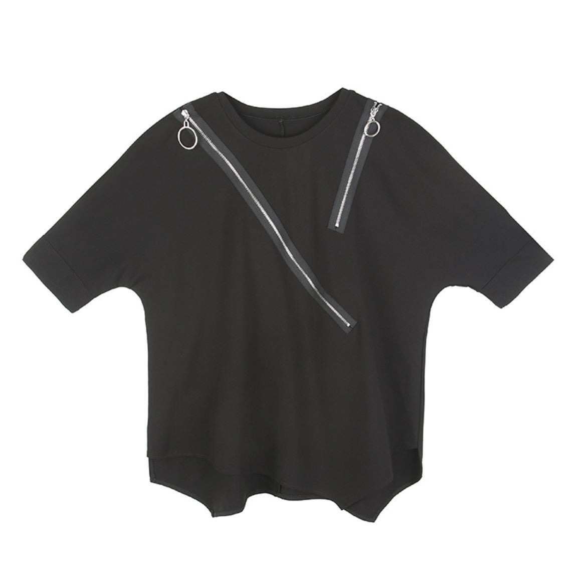 五分袖アシンメトリーTシャツ/カットソー ／ユニセックス モレビー