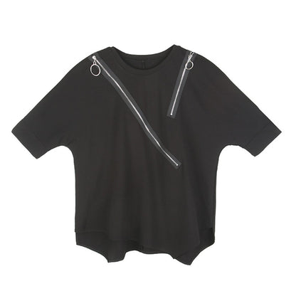 五分袖アシンメトリーTシャツ/カットソー ／ユニセックス モレビー