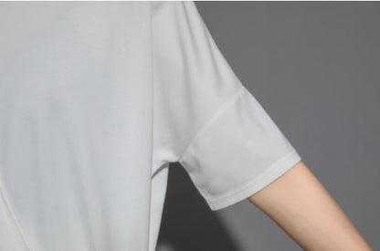 アシンメトリー半袖Tシャツ アシンメトリーカットソー ／ユニセックス モレビー