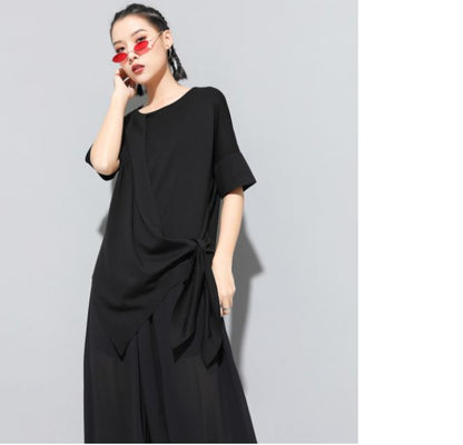 アシンメトリー半袖Tシャツ アシンメトリーカットソー ／ユニセックス モレビー