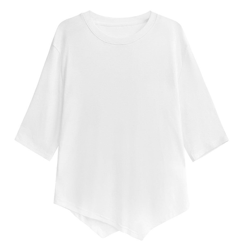 アシンメトリーメッシュ半袖Tシャツ シアーシャツ/カットソー 七分袖 ／TEA