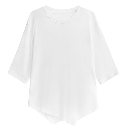 アシンメトリーメッシュ半袖Tシャツ シアーシャツ/カットソー 七分袖 ／TEA