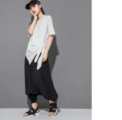 アシンメトリー半袖Tシャツ アシンメトリーカットソー ／ユニセックス モレビー